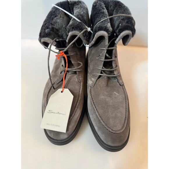 Santoni ankle fur-trim detail boots men’s size 8.5 (display model)